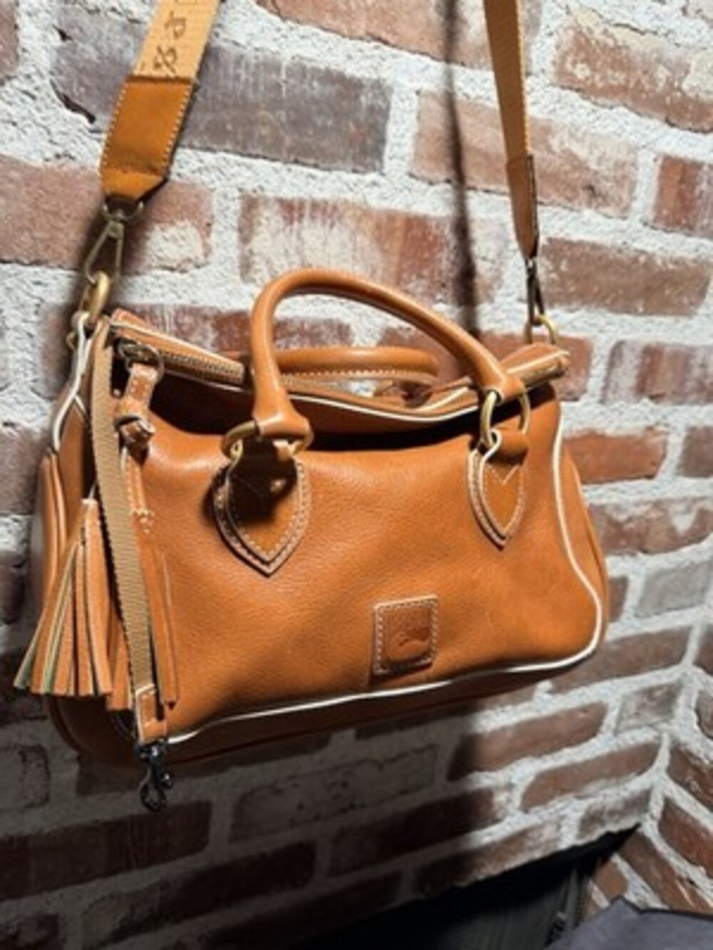 Dooney & Bourke Florentine Leather Satchel Cognac Tassel Crossbody Bag EUC